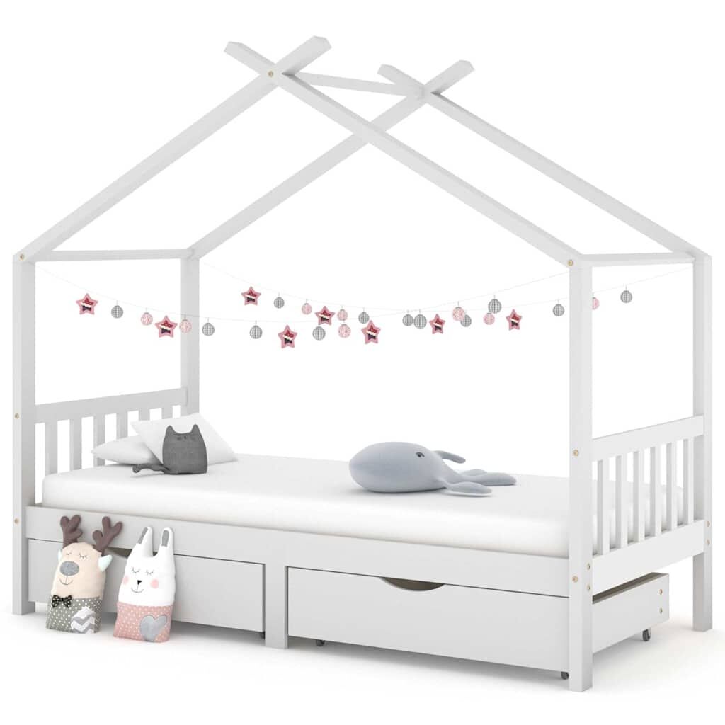 Vidaxl Estructura Cama Niños Y Cajones Madera Maciza Blanca 90x200 Cm_1