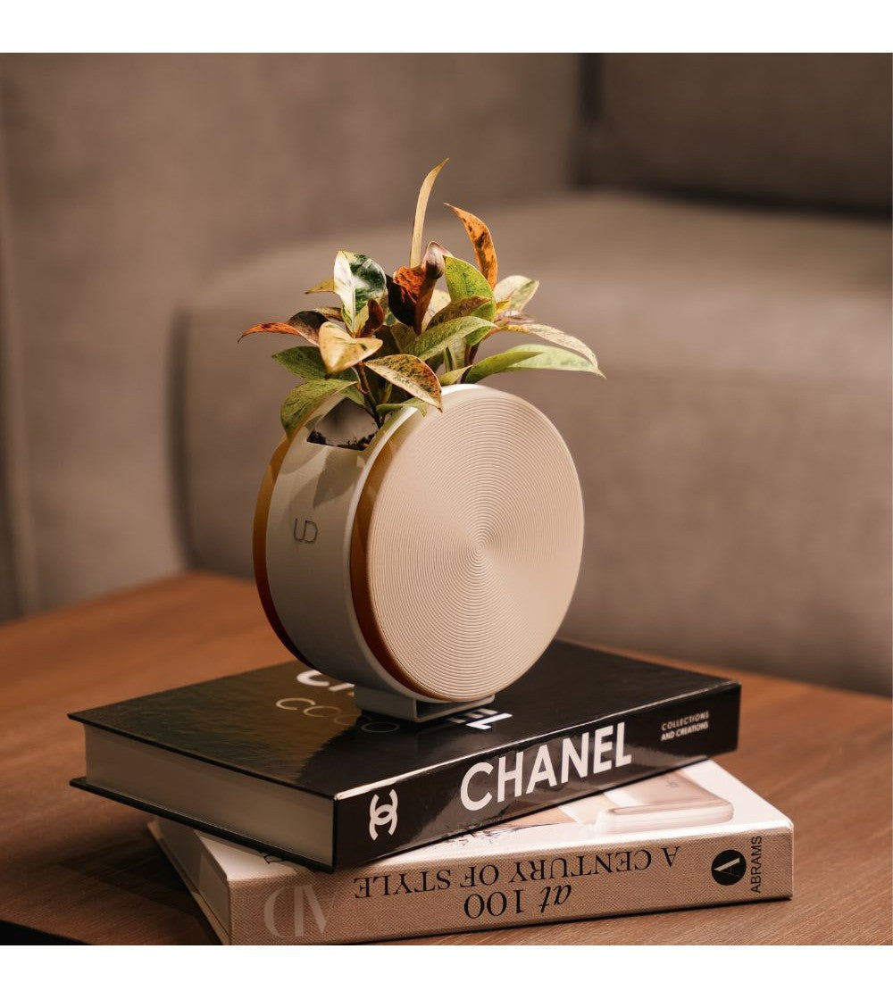 Maceta Redonda De Sobremesa O De Pared Con Autorriego – Beige/blanco_0