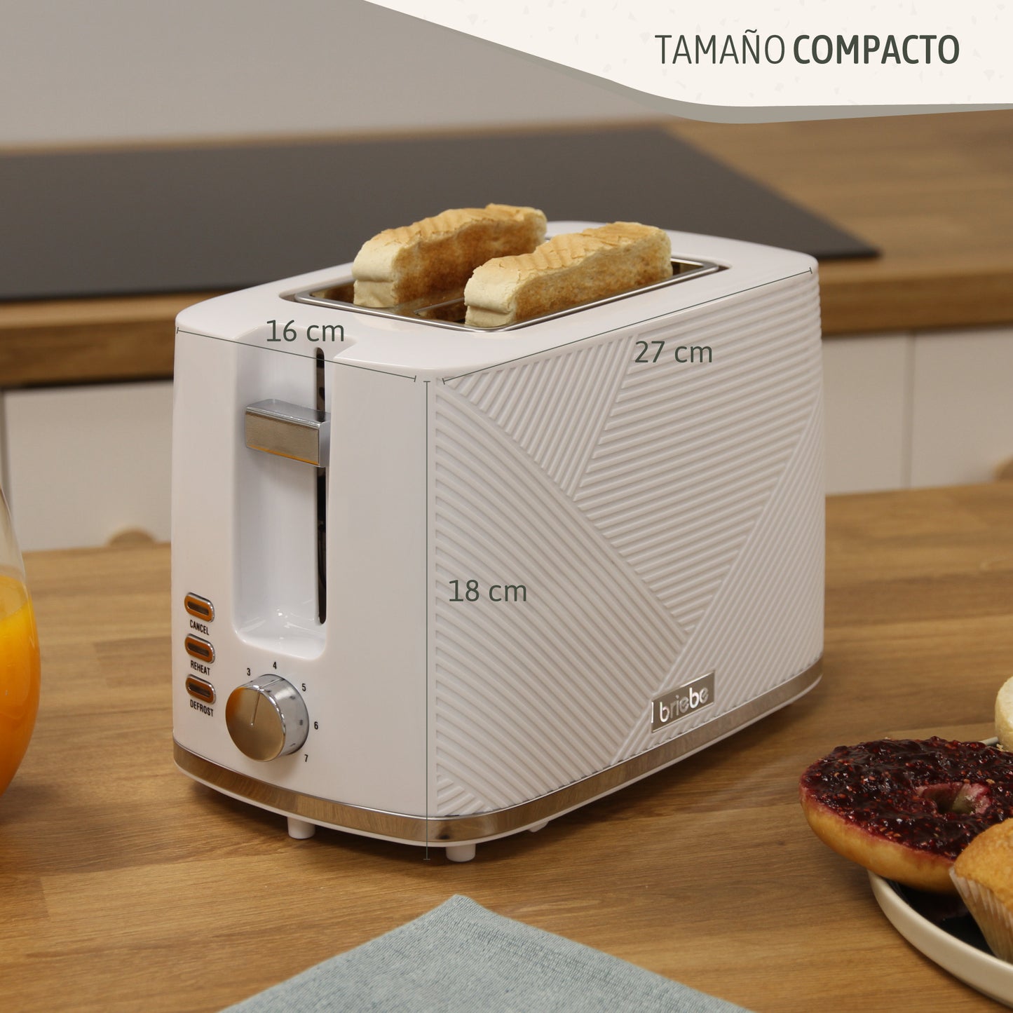 Briebe Elegance Tostadora Pan Ranura Ancha, Tostador 2 Rebanadas 7 Niveles Tostado, Calientapanecillos, Ta1169wht,blanco_4