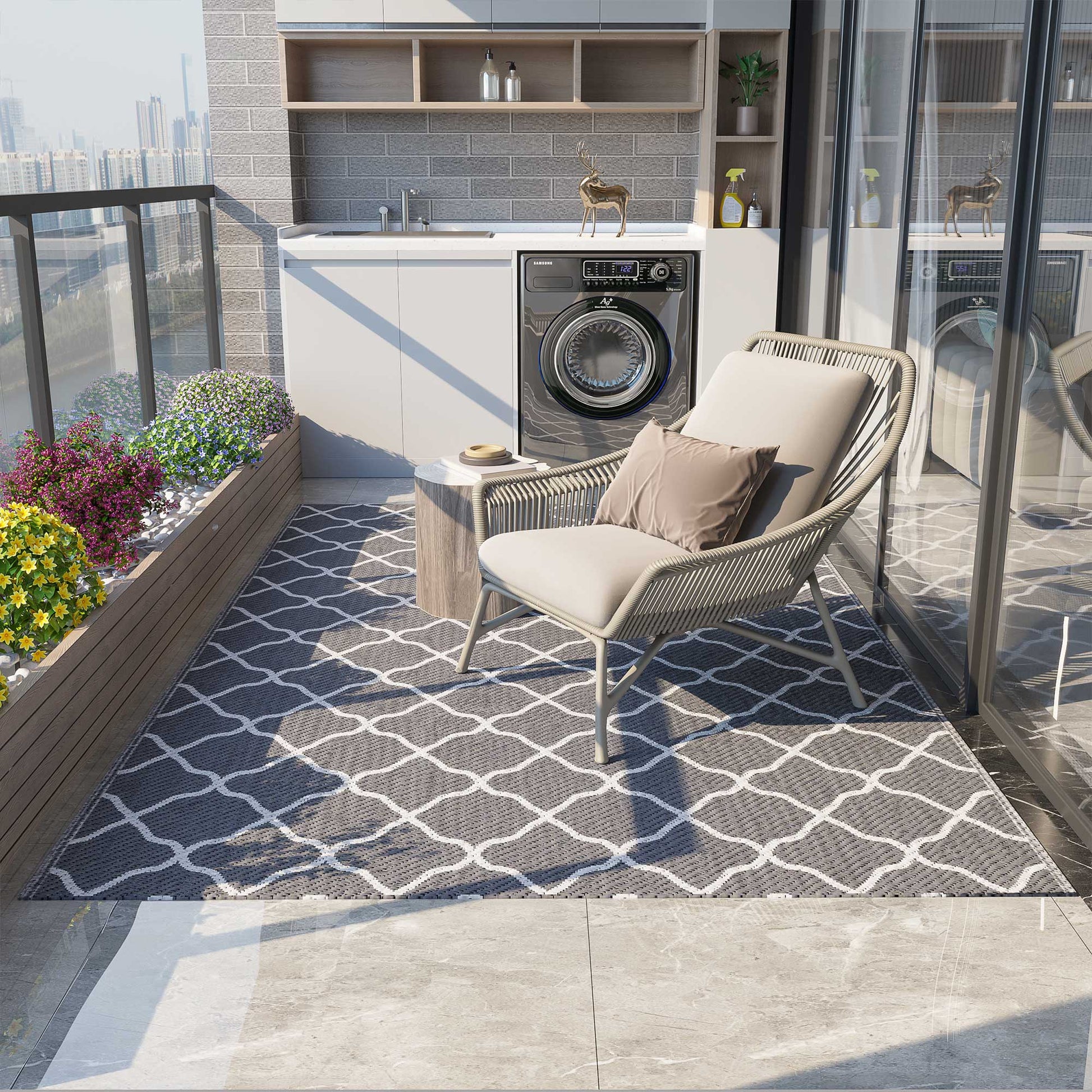 Outsunny Alfombra Exterior 182x274 Cm Reversible De Plástico Impermeable Gris_3