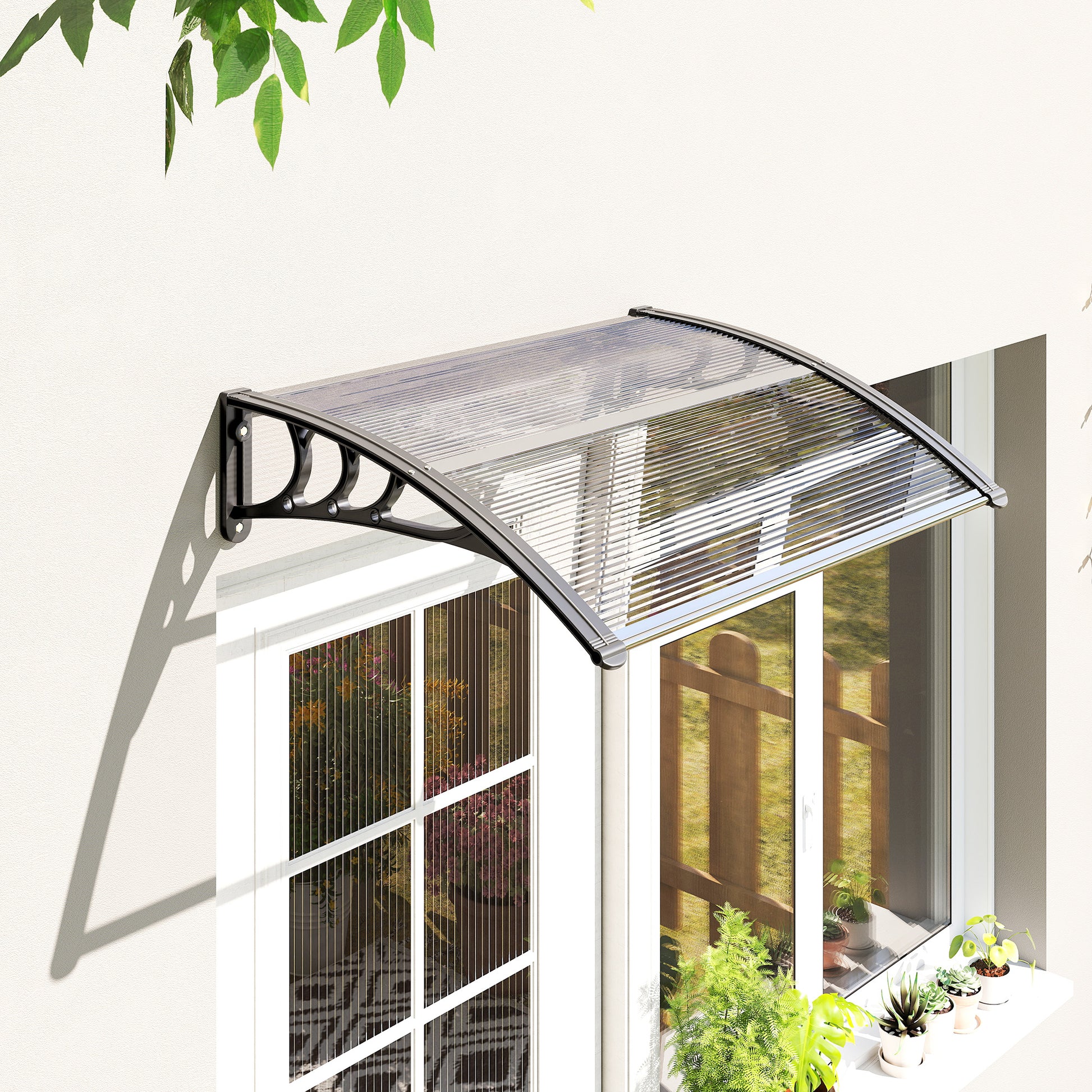 Outsunny Tejadillo De Protección 75x100cm Marquesina Para Puerta Transparente_1