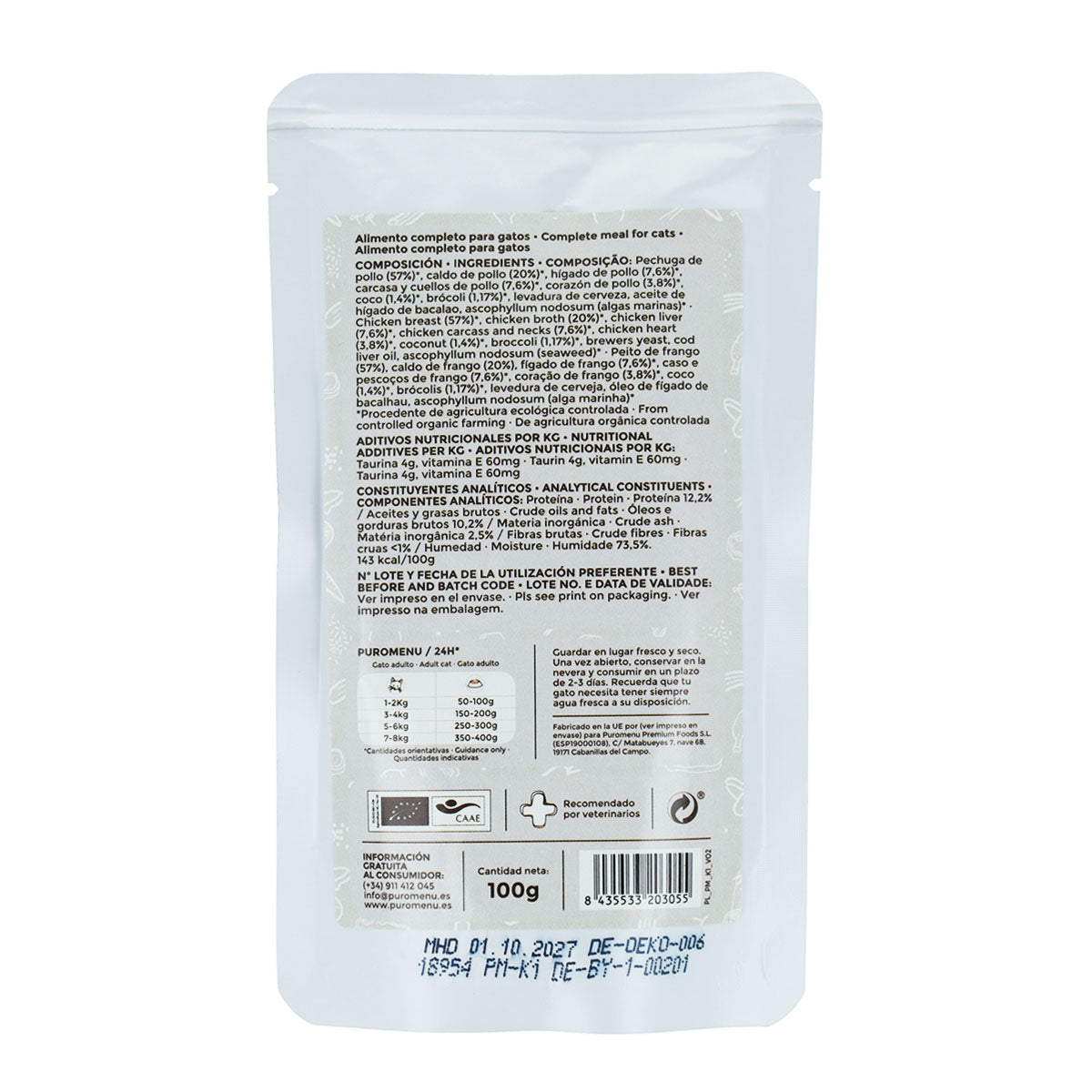 Ração húmida Barf para gatos Momento de ternura (Frango) BIO Puromenu 100 g