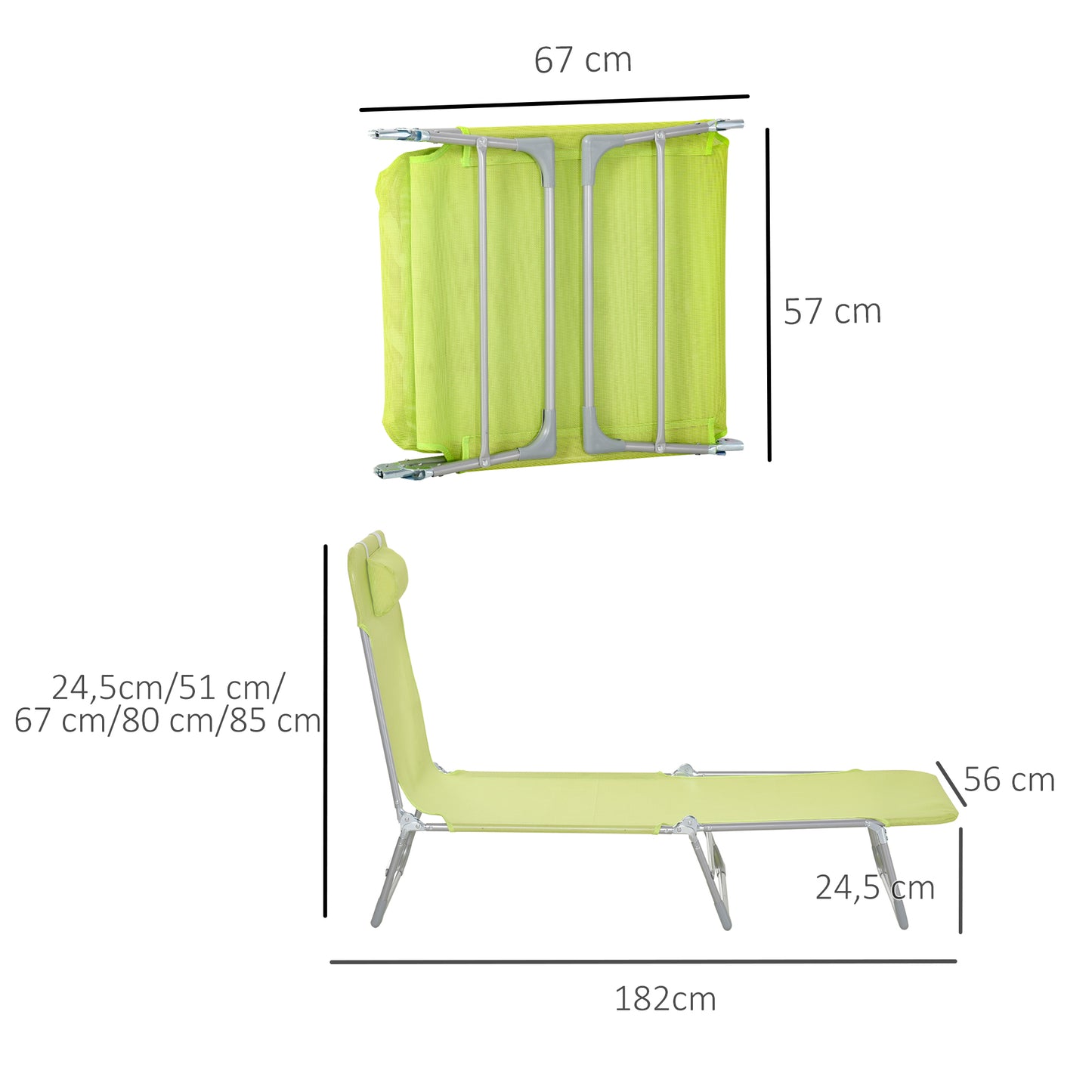 Outsunny Conjunto De 2 Tumbonas Plegables Con Respaldo 182x56x24,5 Cm Verde_2