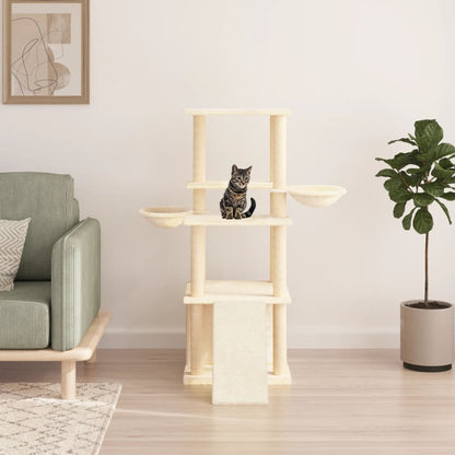 Rascador Para Gatos Con Postes De Sisal Color Crema 133 Cm_1