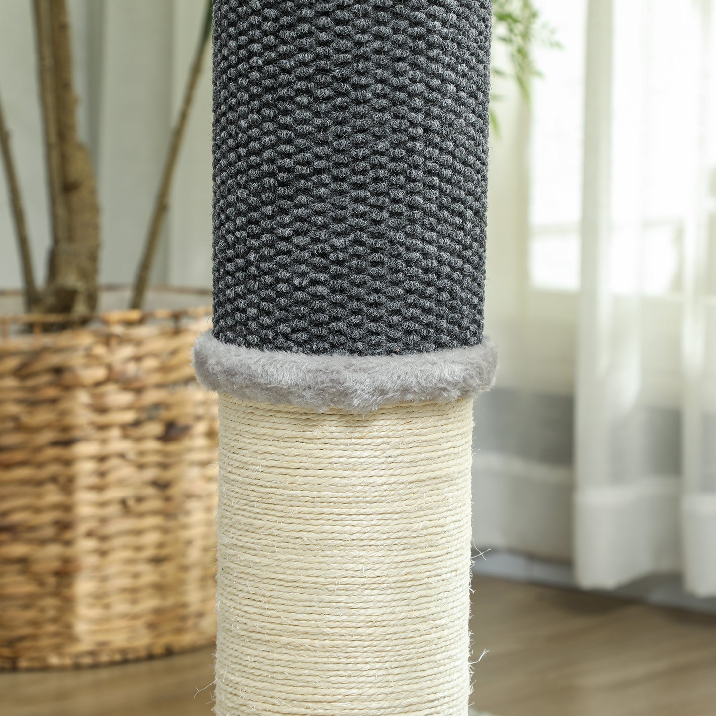 Pawhut Poste Rascador Para Gatos 85 Cm Con Cepillo De Auto Acicalado Gris Crema_3