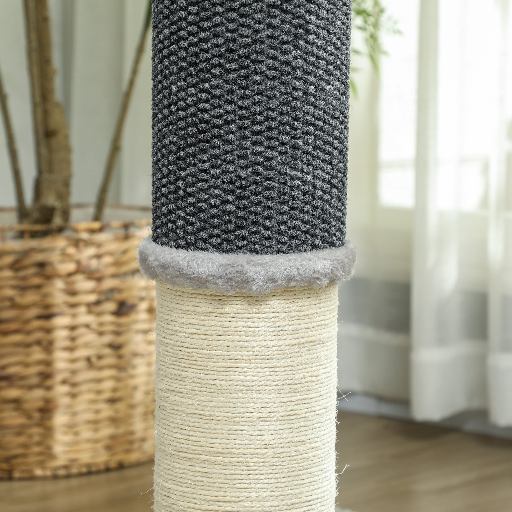 Pawhut Poste Rascador Para Gatos 85 Cm Con Cepillo De Auto Acicalado Gris Crema_3