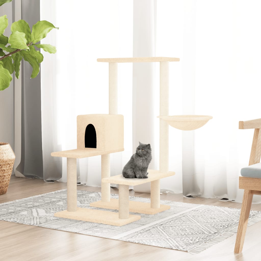 Rascador Para Gatos Con Postes De Sisal Color Crema 94,5 Cm_1