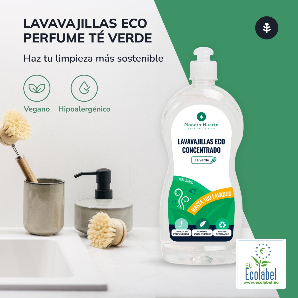 Chá Verde Planeta Huerto ECO Máquina de Lavar Louça Manual 750ml