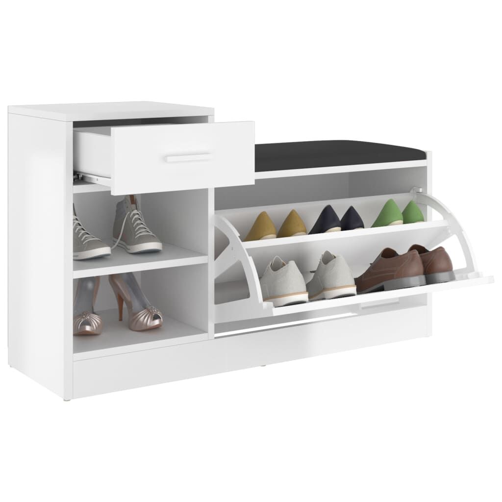 Vidaxl Banco Zapatero Madera De Ingeniería Blanco Brillo 94,5x31x57 Cm_4