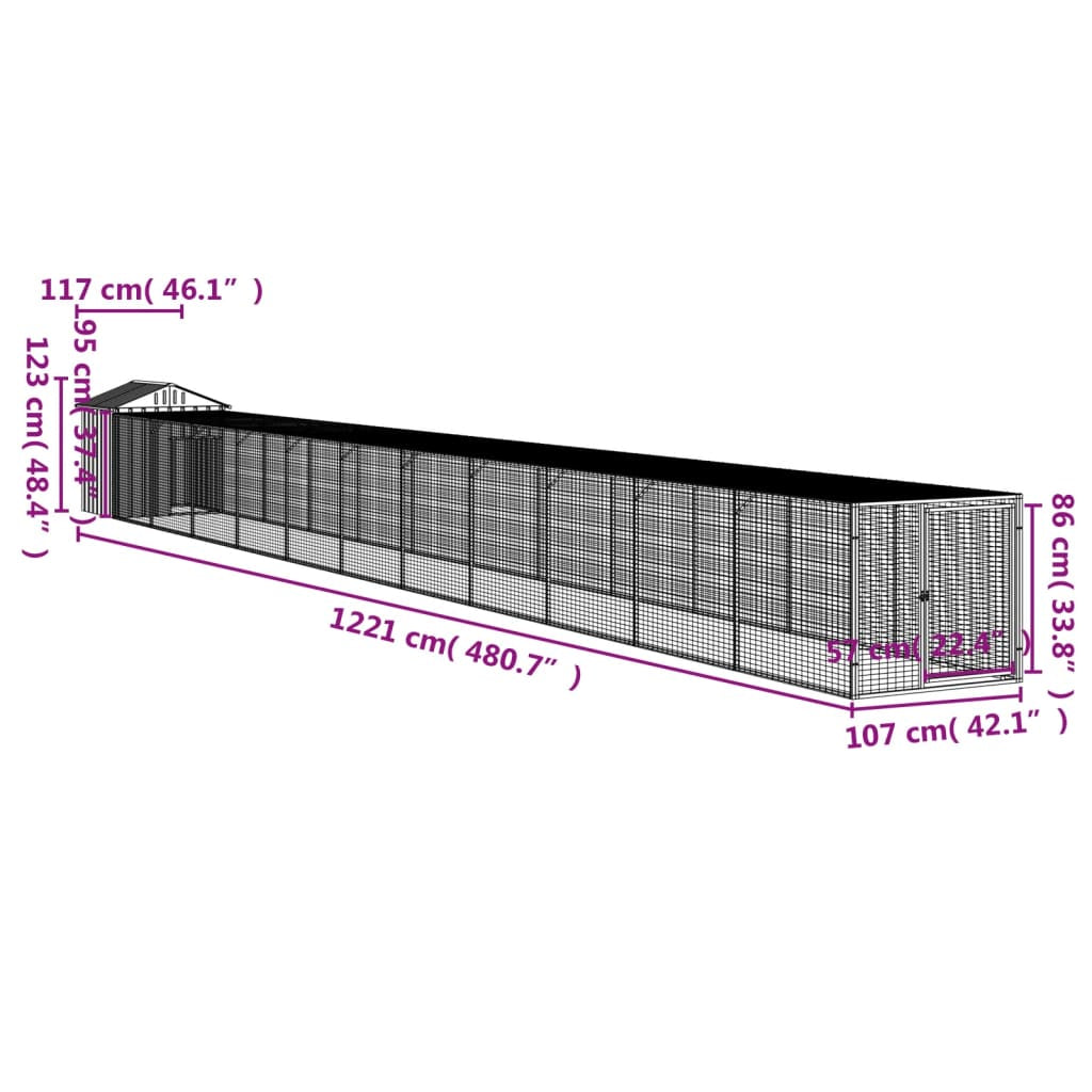 Vidaxl Gallinero Y Corral Acero Galvanizado Gris Claro 117x1221x123 Cm_2