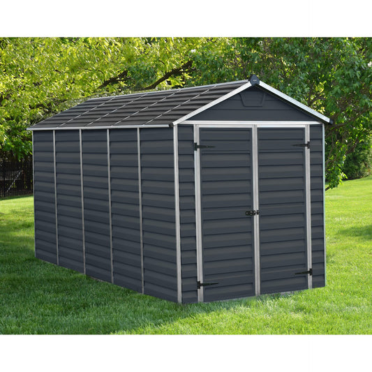 Telheiro de jardim com claraboia 378x185x217 cm cinzento escuro 