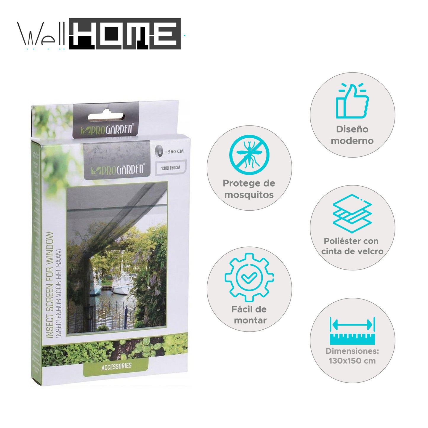 Well Home Mosquitera De Poliéster Negro Con Cinta De Velcro - Tamaño 130x150 Cm_1