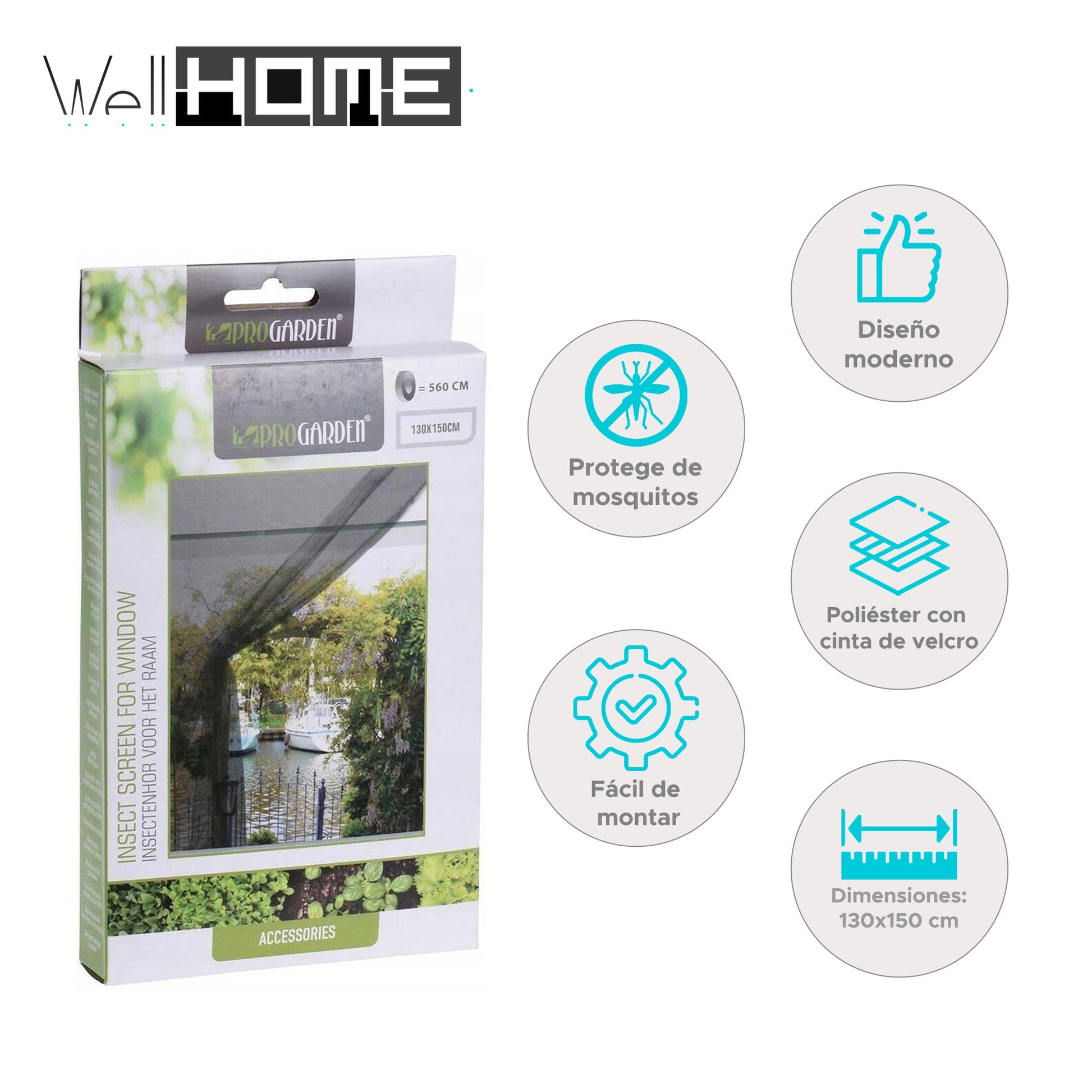 Well Home Mosquitera De Poliéster Negro Con Cinta De Velcro - Tamaño 130x150 Cm_1