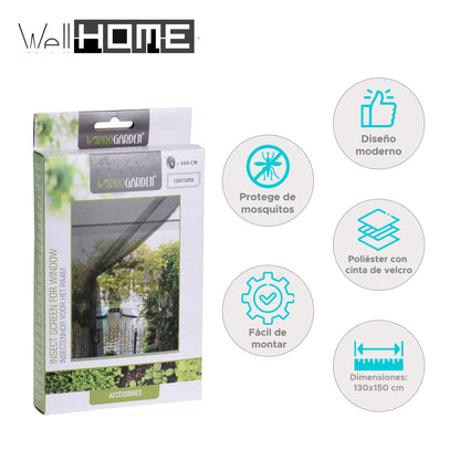 Well Home Mosquitera De Poliéster Negro Con Cinta De Velcro - Tamaño 130x150 Cm_1