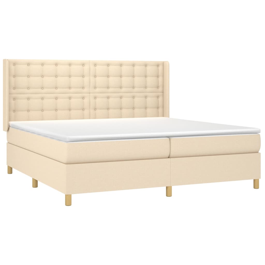 Cama Box Spring Colchón Y Luces Led Tela Crema 200x200 Cm / Vetonek_3