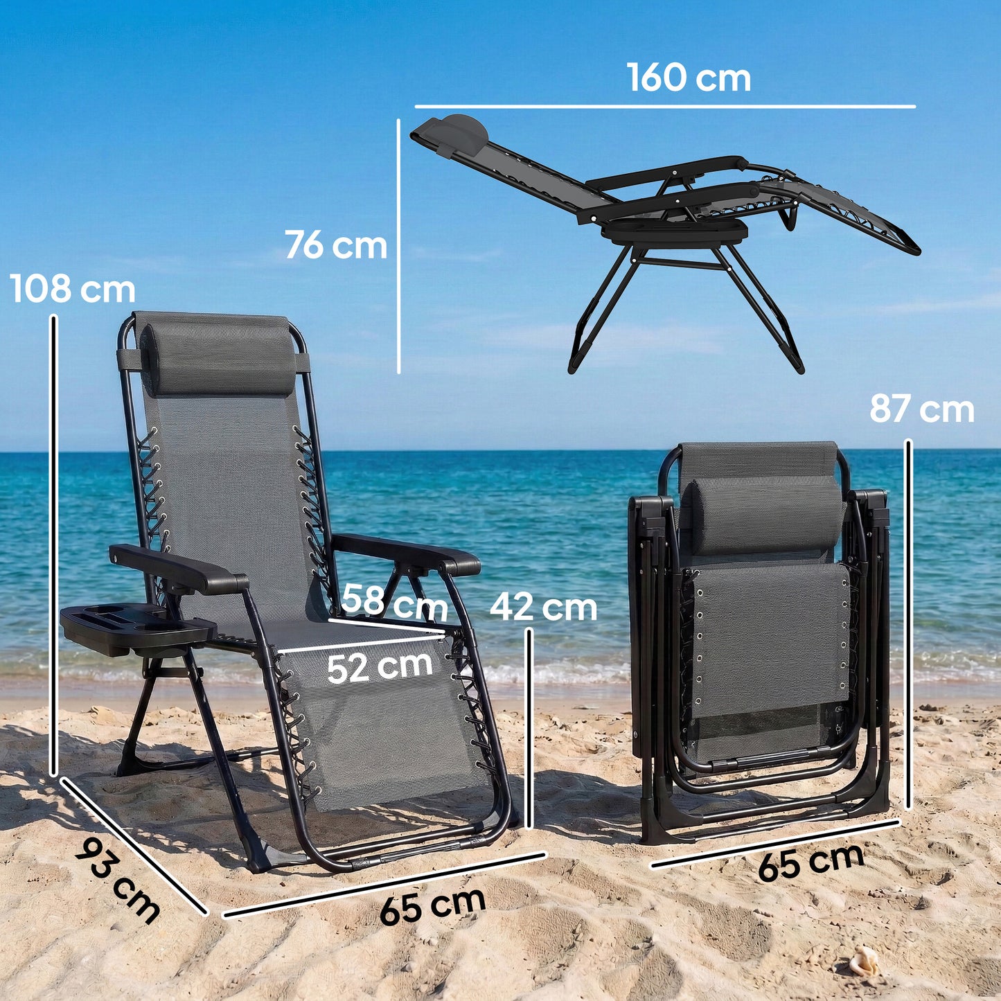 Outsunny Silla De Gravedad Cero Tumbona Reclinable Ajustable Y Plegable Gris_2