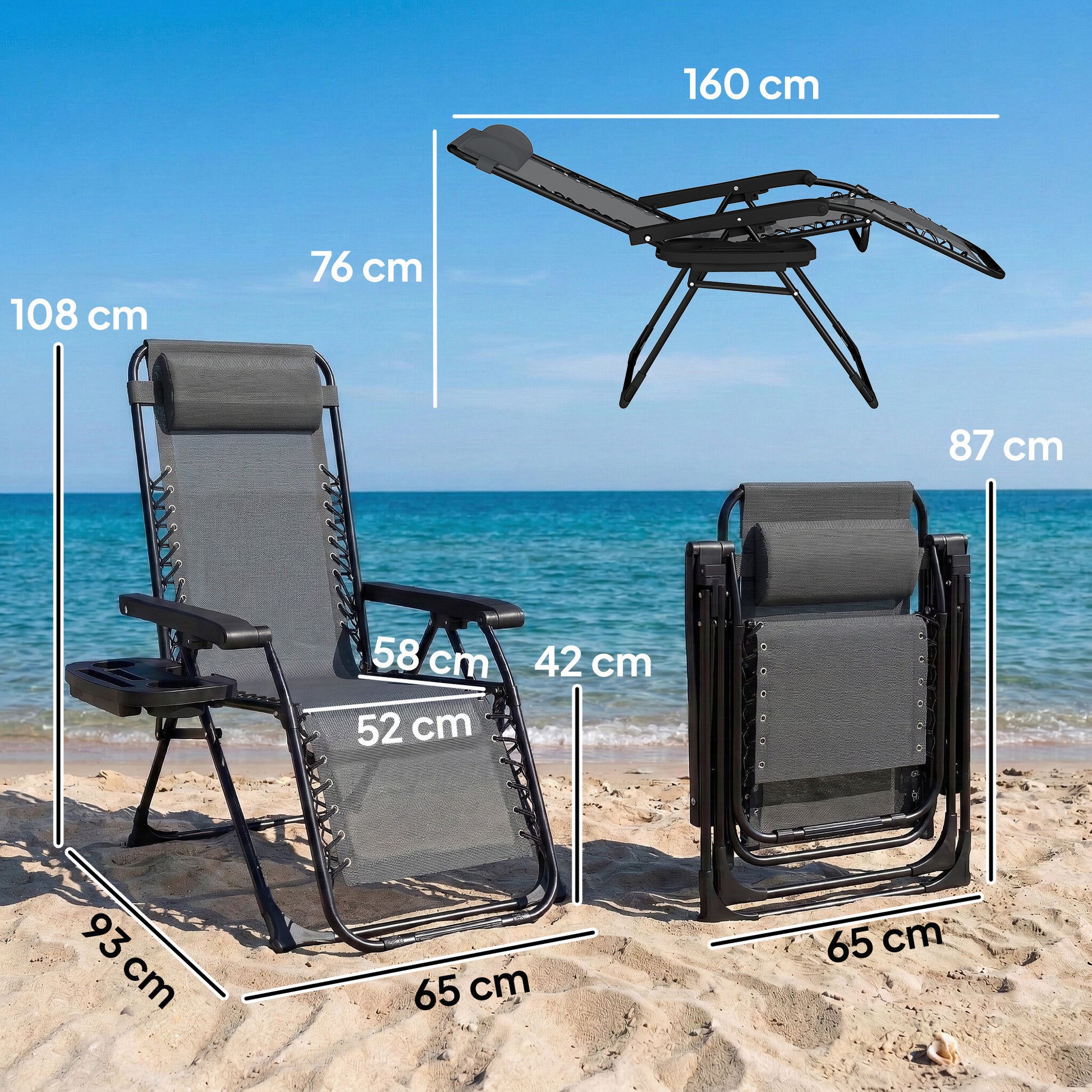 Outsunny Silla De Gravedad Cero Tumbona Reclinable Ajustable Y Plegable Gris_2
