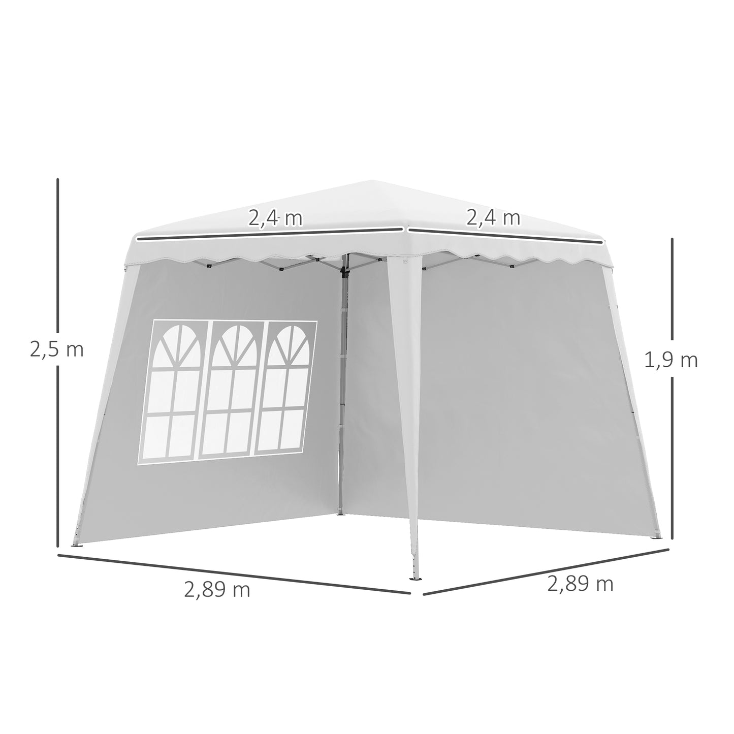 Outsunny Carpa Plegable 2 Paredes Laterales 2,89x2,89 M Altura Ajustable Blanco_2