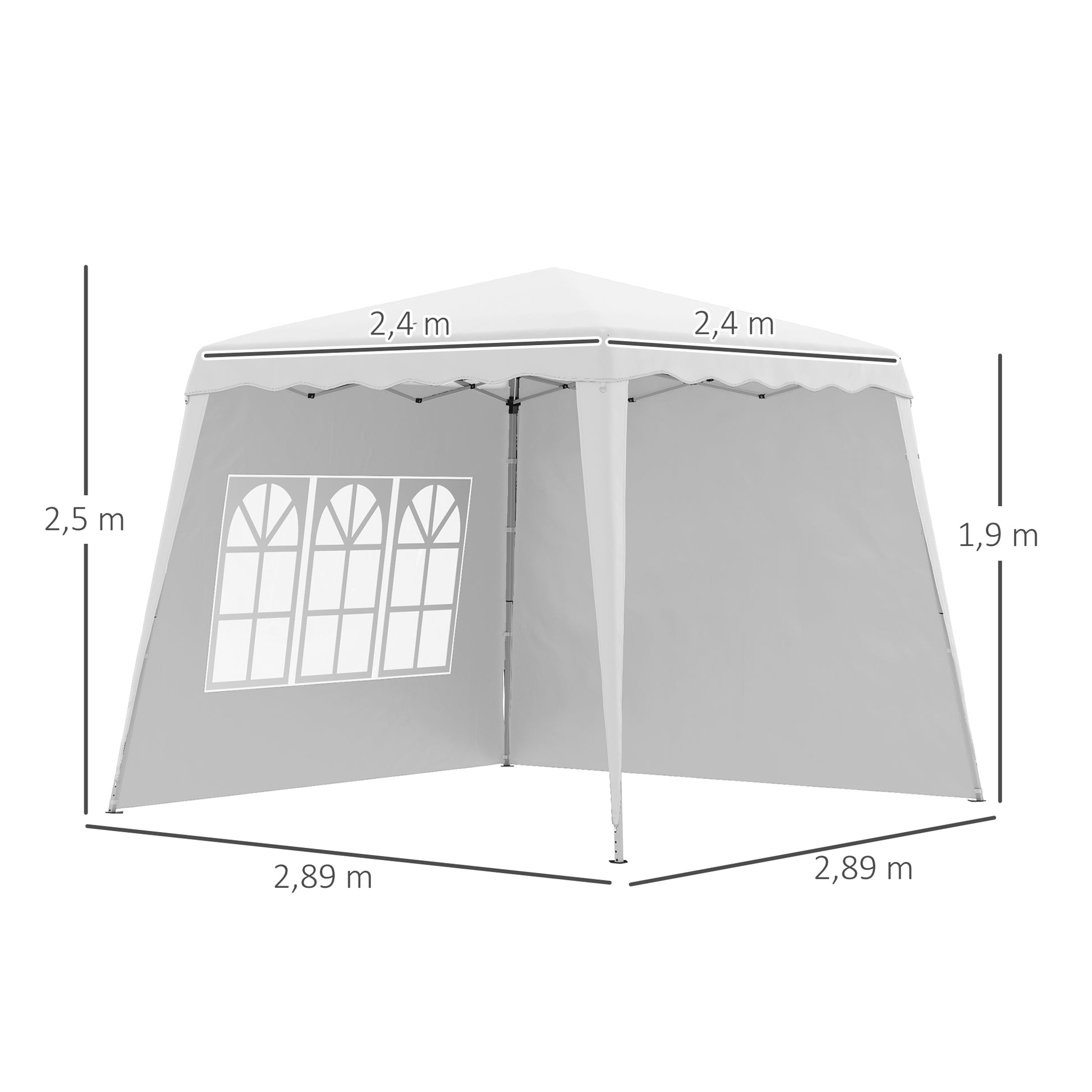 Outsunny Carpa Plegable 2 Paredes Laterales 2,89x2,89 M Altura Ajustable Blanco_2
