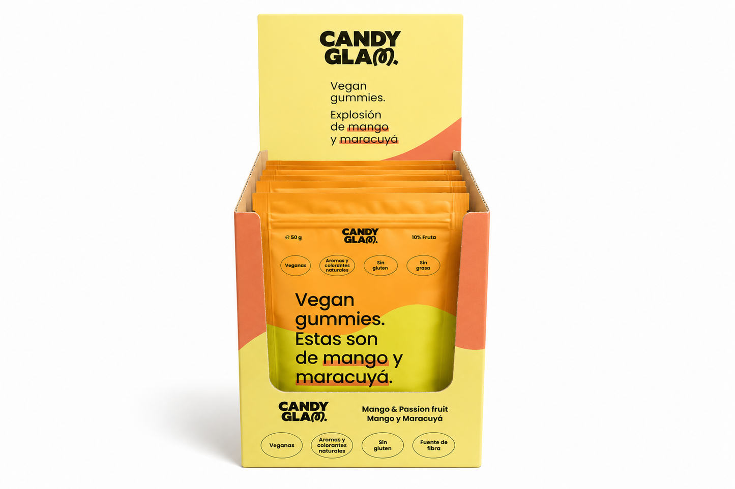 Gummies Veganas Sabor Mango Y Maracuyá Pack 14 Bolsas - Snack Dulce Natural Sin Gluten_0