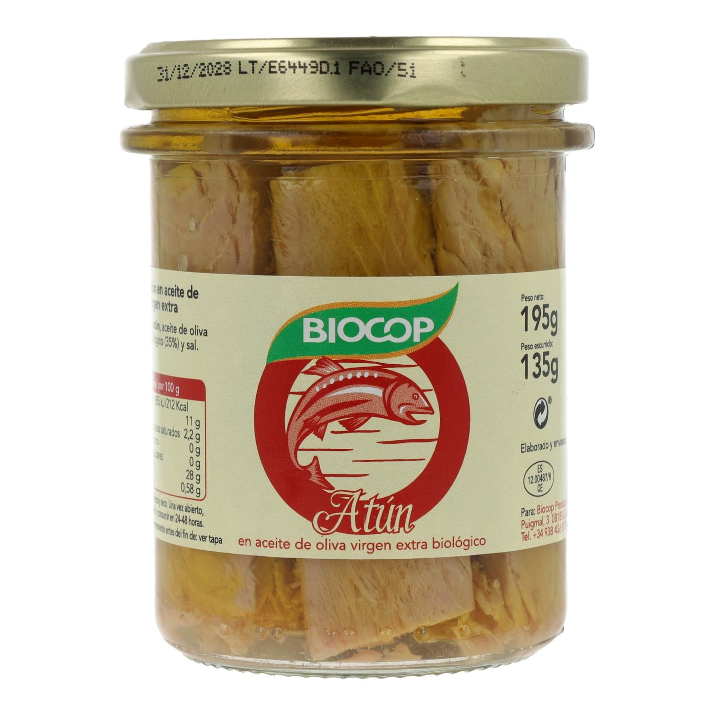 Filetes de Atum Biológico em Conserva Biocop 195g