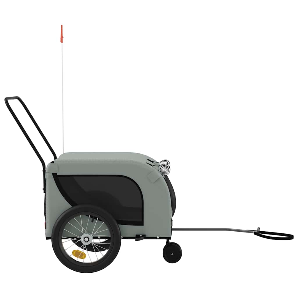 Remolque De Bicicleta Mascotas Hierro Tela Oxford Gris Negro_4