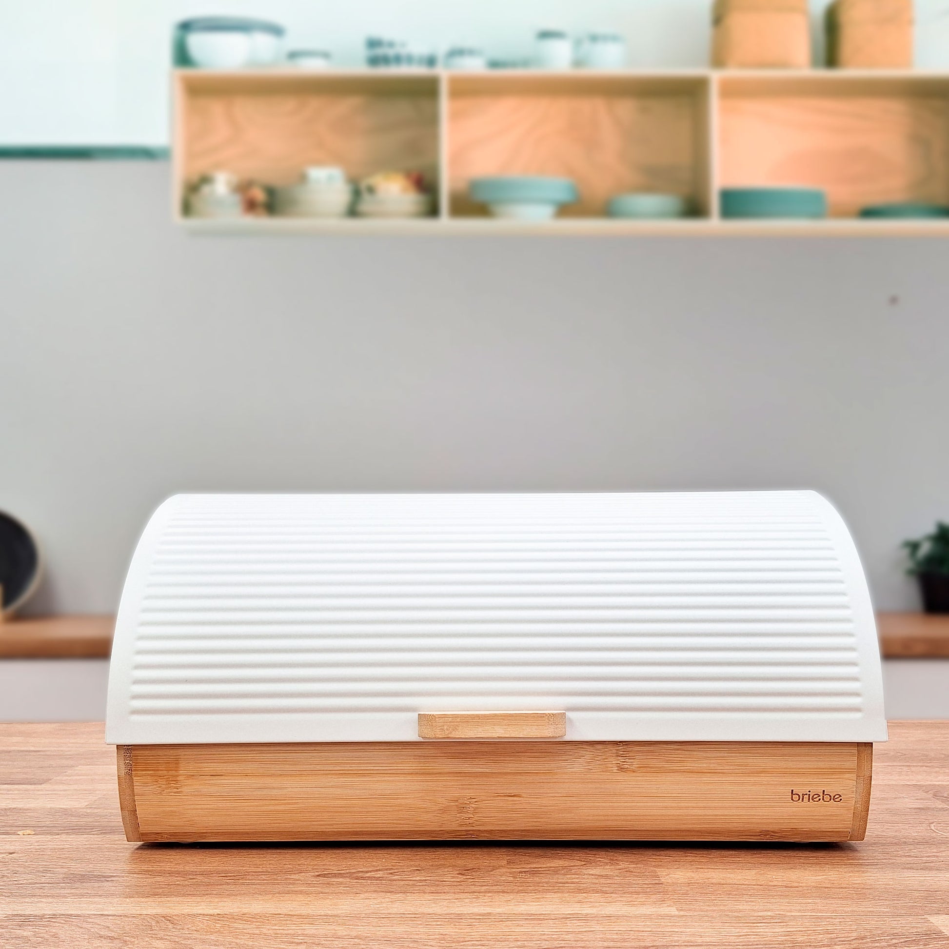Panera Para Guardar Pan De Mesa Madera Bambú, Tapa Deslizante Bread Box Almacenamiento Bollería, Briebe, Bb1162, Blanco_3