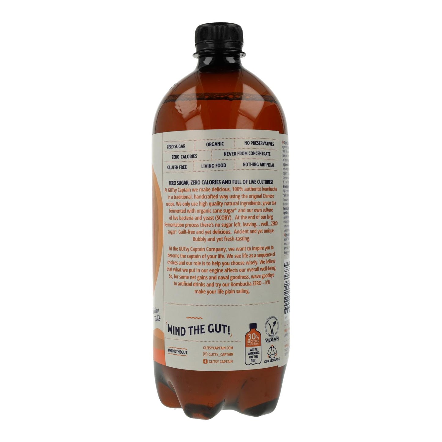 Captain Kombucha Zero Gengibre e Limão Bio 1 L