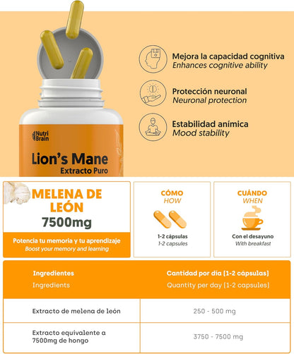 Melena De León Ultraconcentrada 50% 7500mg Nutribrain 140 Cápsulas_5