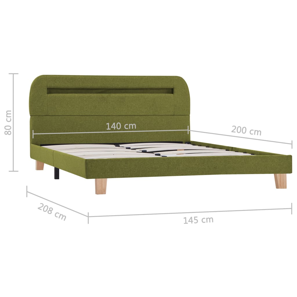 Estructura De Cama Con Led Sin Colchón Tela Verde 140x200 Cm / Vetonek_1