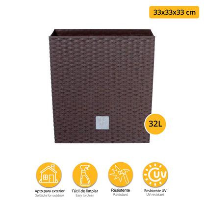 Doble Set De Maceta Rato 32 Litros Con Cubilete Para Plantar En Color Chocolate 33 X 33 X 33 Cm + Bola De Boj Diámetro 36 Cm_1