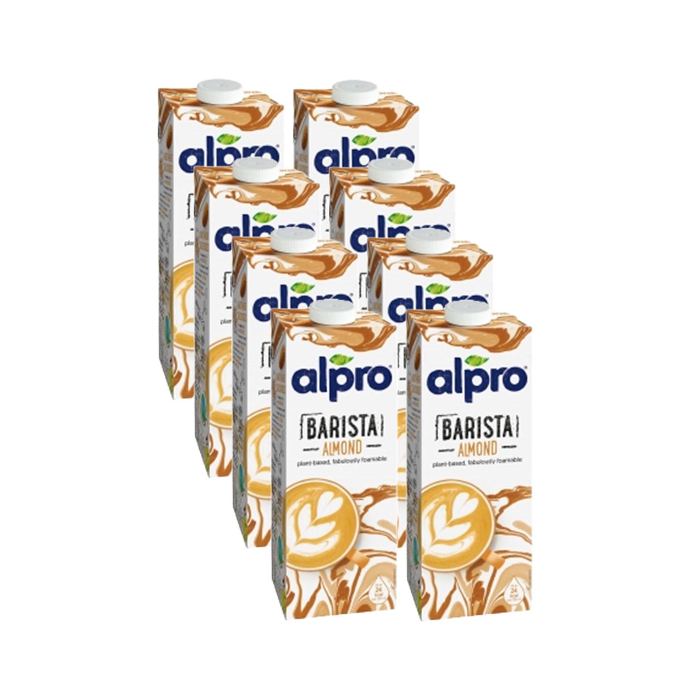 Embalagem de 8 bebidas de amêndoa Alpro Barista, 1 litro