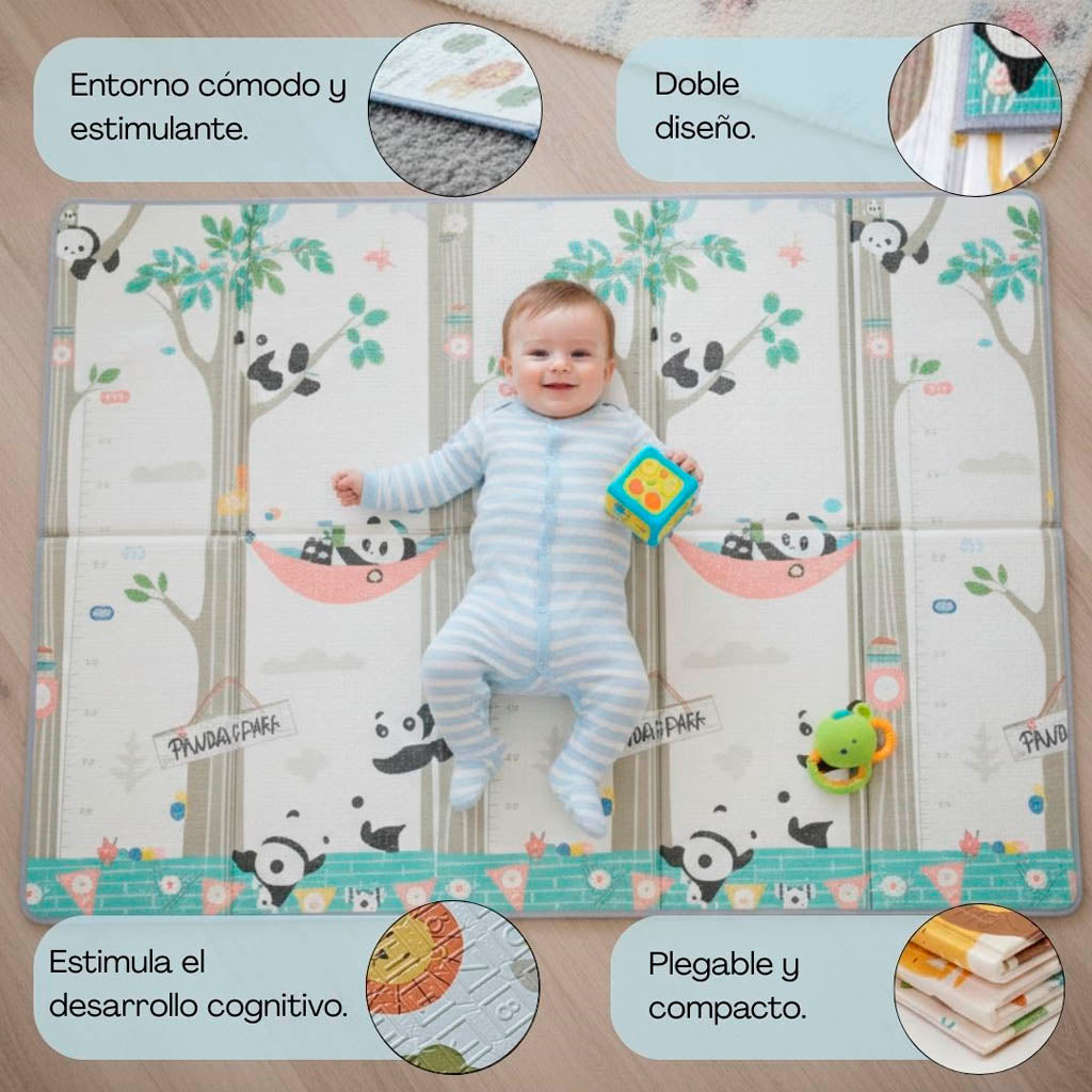 Bathby | Alfombra Plegable Para Bebé 200 × 180 Cm, Reversible Pandas/bosque_2
