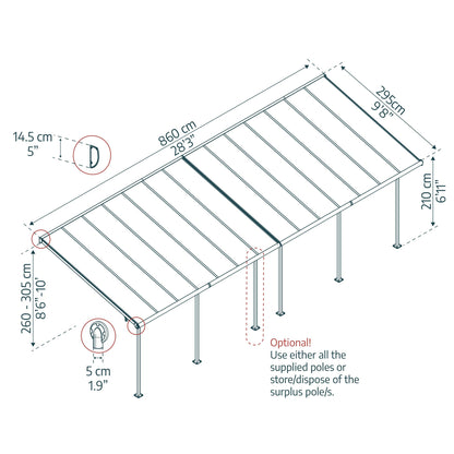 Pérgola anexa Capri 299x860 cm cinzento Canopia da Palram 