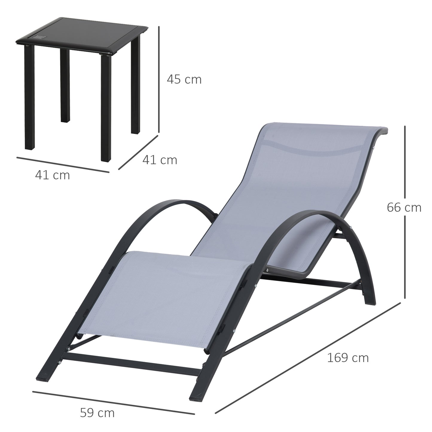 Outsunny 2 Tumbonas De Jardín 59x169x66 Cm Con Mesa De Café 41x41x45 Cm Gris_2
