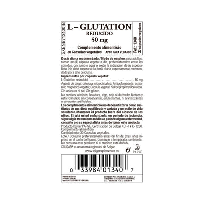 L-Glutationa, 30 cápsulas vegetais de 50 mg