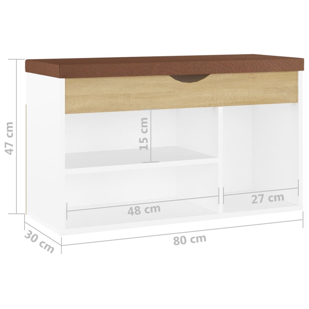 Vidaxl Banco Zapatero Con Cojín Madera Ingeniería Blanco/roble Sonoma_2