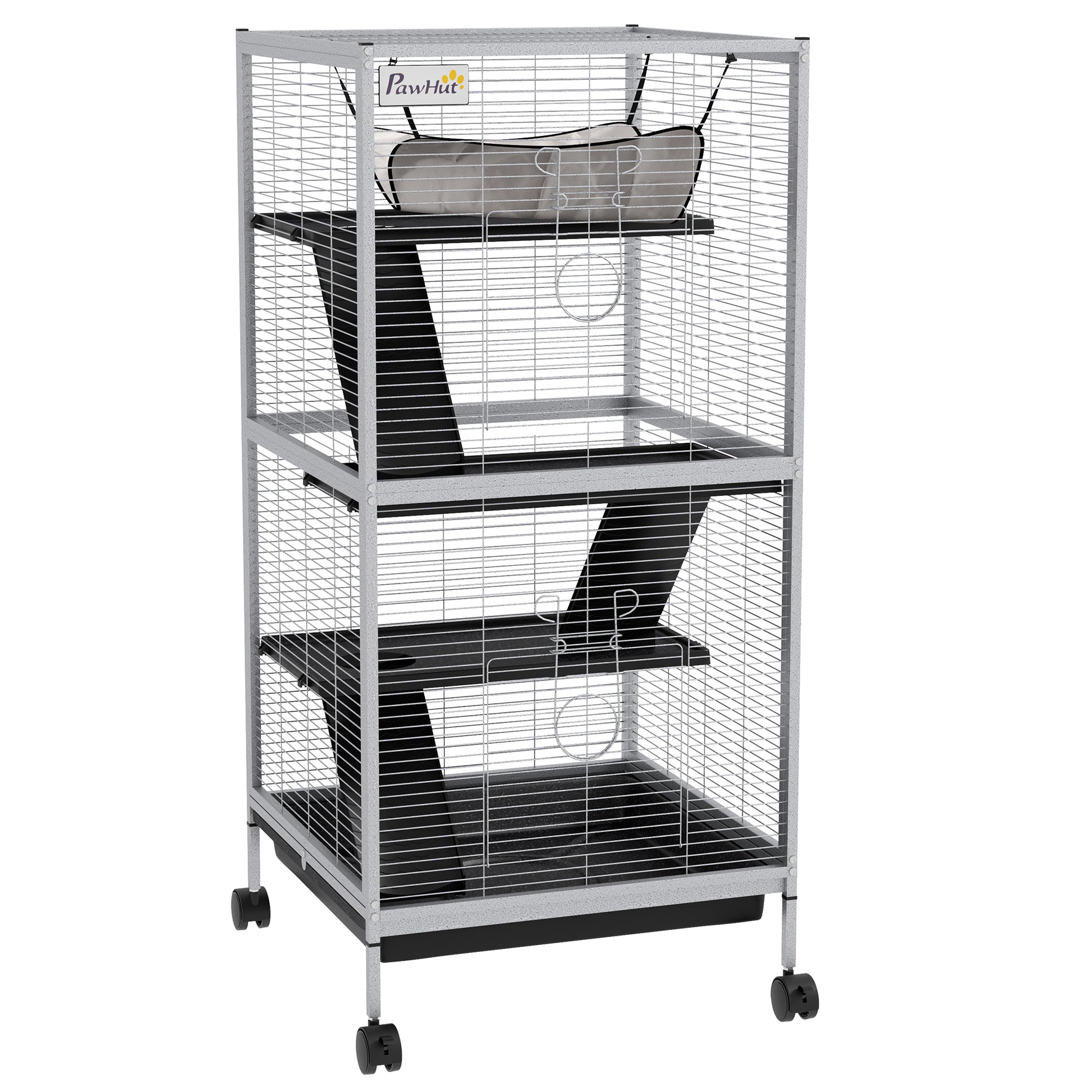 Pawhut Jaula Para Animales Pequeños De 4 Niveles Con Ruedas 52x52x113,5cm Gris_0
