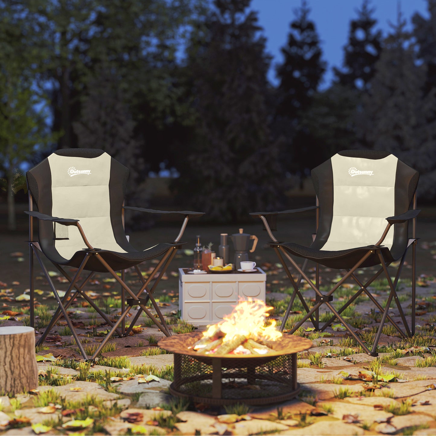 Outsunny Conjunto De 2 Sillas Plegables Camping Con Respaldo Alto Crema_1