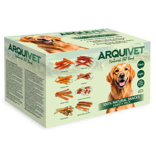 Variado pacote de snacks naturais para cães Arquivet 8x100 g
