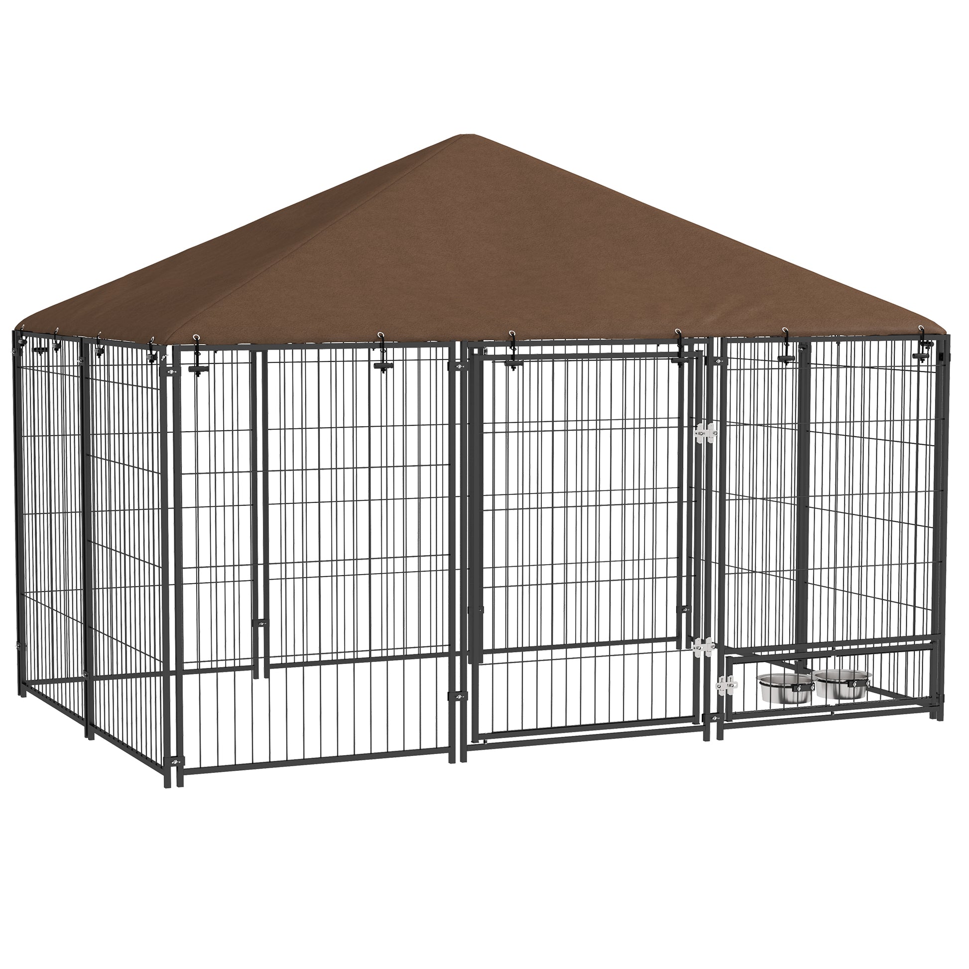 Pawhut Perrera Con Toldo Y 2 Cuencos Para Exterior 211x141x151 Cm Negro_0