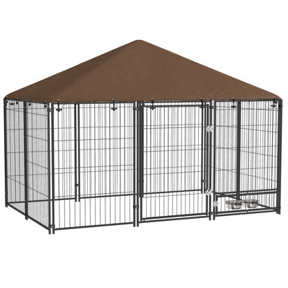 Pawhut Perrera Con Toldo Y 2 Cuencos Para Exterior 211x141x151 Cm Negro_0