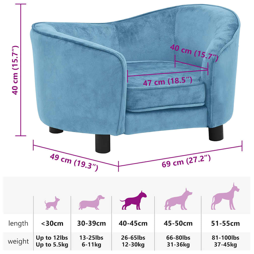 Vidaxl Sofá Para Perros Felpa Turquesa 69x49x40 Cm_2