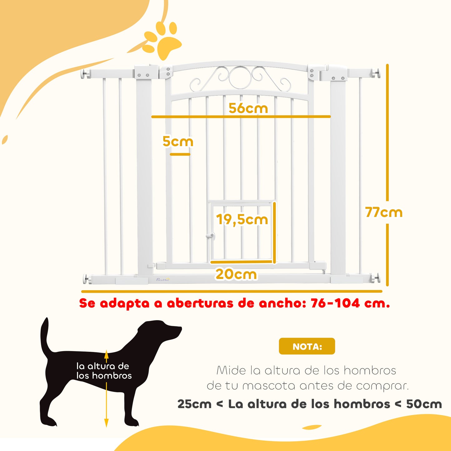 Pawhut Barrera De Seguridad Para Perros Con Ancho Ajustable 76-104 Cm Blanco_2