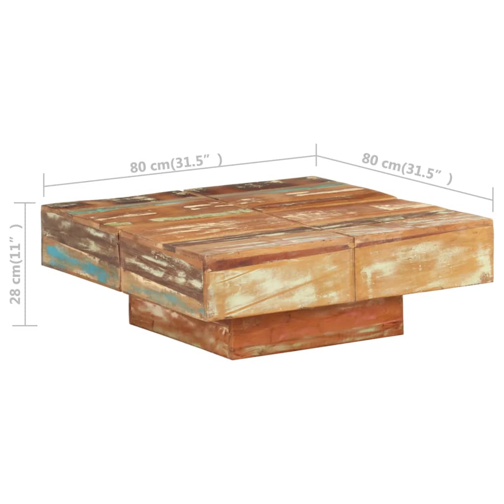 Mesa De Centro De Madera Maciza Reciclada 80x80x28 Cm_4