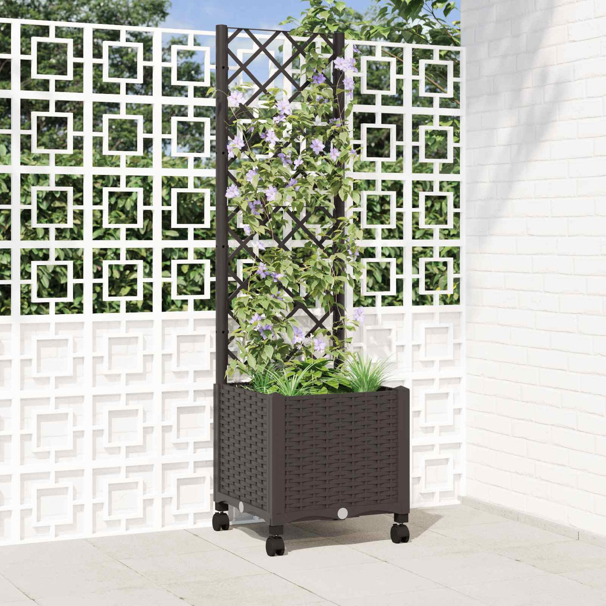Jardinera Con Enrejado Y Ruedas Marrón 40 X 40 X 146 Cm Pp_1