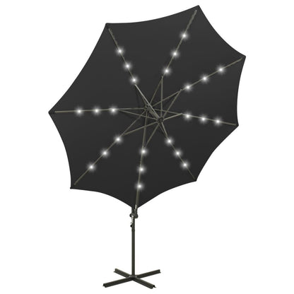 Vidaxl Sombrilla De Jardín Voladiza Con Palo Y Luces Led Negro 300 Cm_4