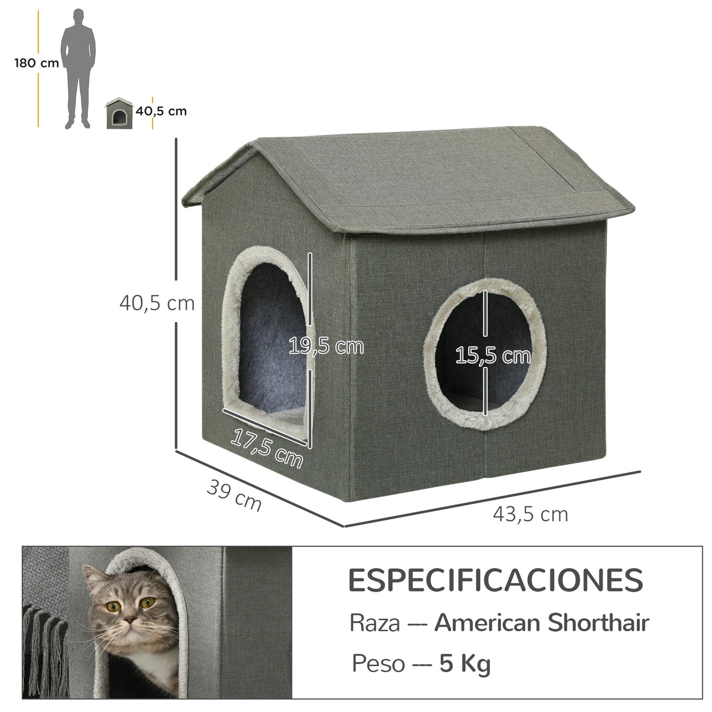 Pawhut Casa Para Gatos Con 2 Puertas Y Cojín Lavable 39x43,5x40,5 Cm Gris_2