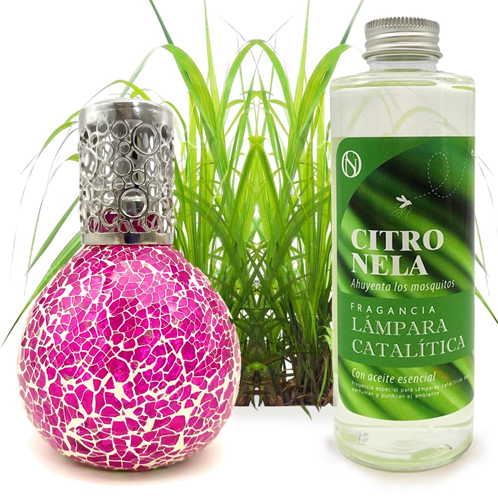 Lámpara Catalítica Mosaico Fucsia + Aroma Citronela 500ml - Elimina Olores, Perfuma Y Mejora La Calidad Del Aire_0