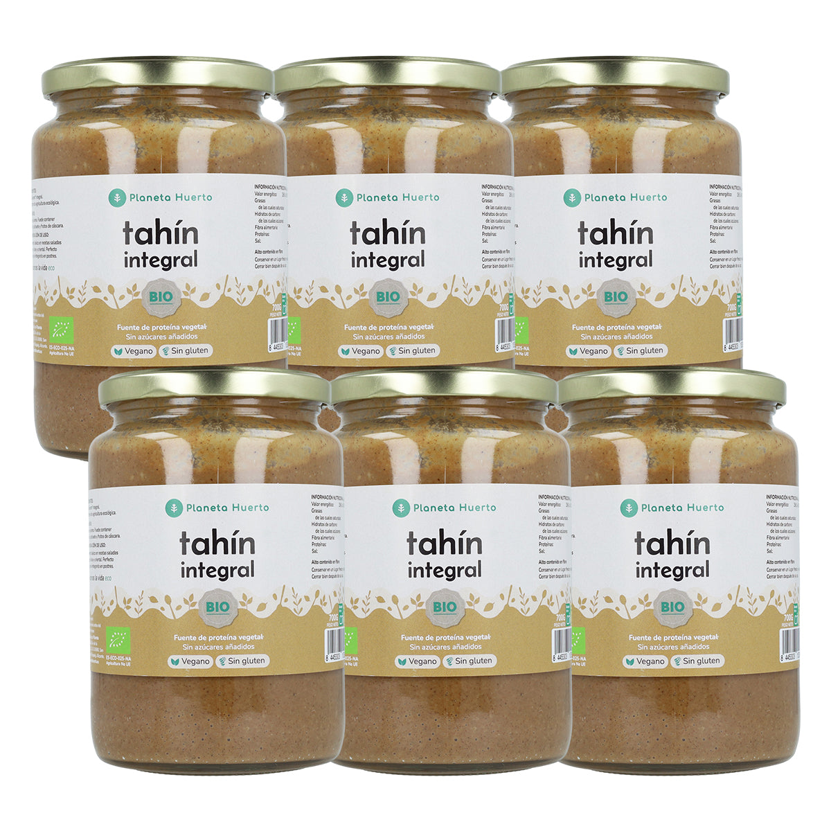 Embalagem com 6x Tahin ECO Integral Planeta Huerto 700 gr